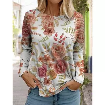 Модная женская футболка с длинным рукавом с цветочным узором, толстовка для девочек в стиле Харадзюку, одежда для взрослых с 3D-принтом в виде бабочки, женские топы, футболки 5XL