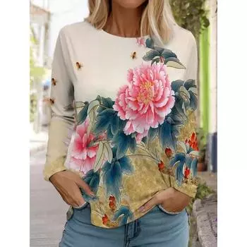 Модная женская футболка с длинным рукавом с цветочным узором, толстовка для девочек в стиле Харадзюку, одежда для взрослых с 3D-принтом в виде бабочек, женские топы, футболки S