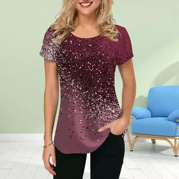 Модная женская футболка с двухцветным градиентным принтом, забавная повседневная футболка с круглым вырезом и короткими рукавами, летняя женская футболка XS синий