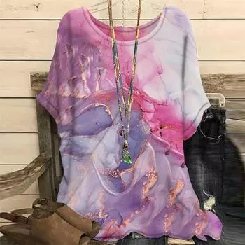 Модная женская футболка с градиентным принтом, топы с короткими рукавами, футболки, новая винтажная уличная хипстерская футболка, летняя женская одежда больших размеров 2XL