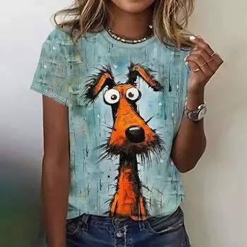 Модная женская футболка с изображением глупой собаки, забавная повседневная футболка с круглым вырезом и короткими рукавами, летняя женская футболка XS розовый