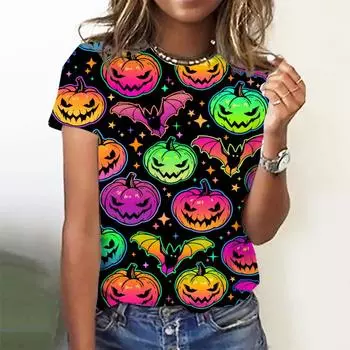 Модная женская футболка с коллекцией тыквы на Хэллоуин с графическим 3D принтом, летняя одежда большого размера из полиэфирного волокна 4XL