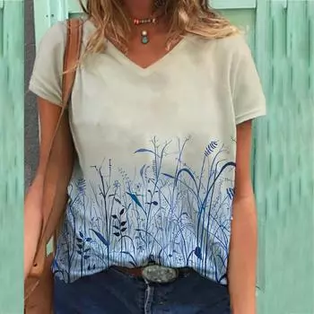 Модная женская футболка с коротким рукавом и V-образным вырезом большого размера с 3D-принтом 6XL