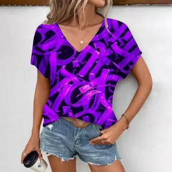 Модная женская футболка с коротким рукавом и геометрическим узором, повседневная женская летняя элегантная футболка с удобным кроем S
