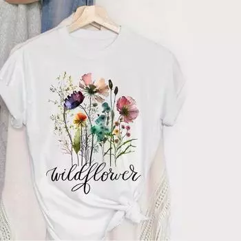Модная женская футболка с красивым принтом в виде букета и букв, забавная повседневная футболка с круглым вырезом и короткими рукавами, летняя женская футболка XS белый