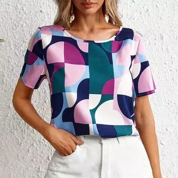 Модная женская футболка с красочным графическим принтом, забавная повседневная футболка с круглым вырезом и короткими рукавами, летняя женская футболка XS фиолетовый