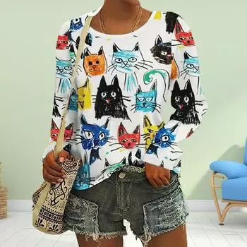 Модная женская футболка с красочным принтом граффити, забавная повседневная футболка с короткими рукавами и круглым вырезом, летняя женская футболка XS белый