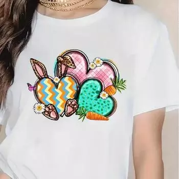 Модная женская футболка с красочным принтом «Любовь кролика», забавная повседневная футболка с круглым вырезом и короткими рукавами, летняя женская футболка XS белый