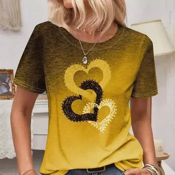 Модная женская футболка с креативным принтом Love Splicing, забавная повседневная футболка с круглым вырезом и короткими рукавами, летняя женская футболка XS розовый