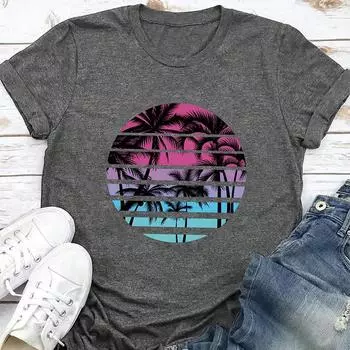 Модная женская футболка с круглым полосатым принтом дерева, забавная повседневная футболка с круглым вырезом и короткими рукавами, летняя женская футболка XS розовый