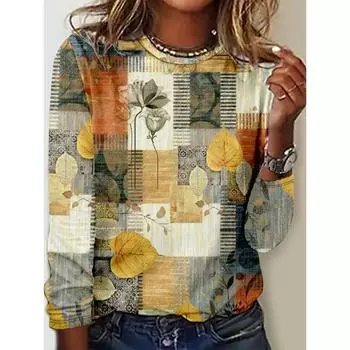 Модная женская футболка с круглым вырезом, футболки с длинными рукавами и 3D-цифровой печатью S