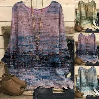 Модная женская футболка с круглым вырезом и принтом, повседневные свободные винтажные пуловеры, топы XXXL зелёный