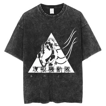 Модная женская футболка с круглым вырезом и короткими рукавами с аниме-принтом «Призрак в доспехах», черный повседневный топ в стиле хип-хоп большого размера XXL
