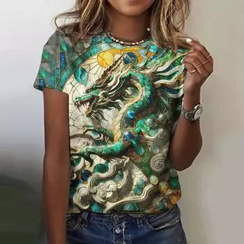 Модная женская футболка с круглым вырезом, повседневная, с коротким рукавом, с 3D-принтом, с изображением животных, летняя футболка S
