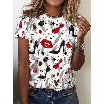 Модная женская футболка с круглым вырезом, повседневная свободная футболка с 3D-принтом, короткая футболка в стиле Харадзюку XXS
