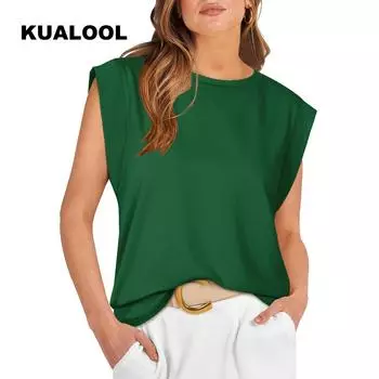 Модная женская футболка с круглым вырезом, свободный повседневный жилет с короткими рукавами S белый