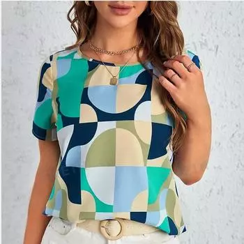 Модная женская футболка с круговым принтом, забавная повседневная футболка с круглым вырезом и короткими рукавами, летняя женская футболка XS фиолетовый