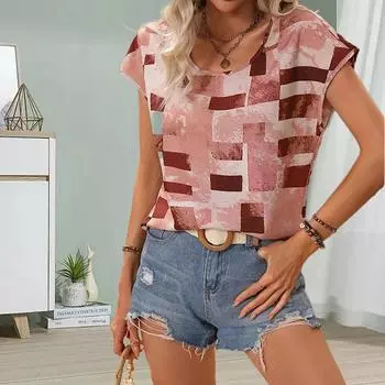 Модная женская футболка с квадратным сетчатым принтом, забавная повседневная футболка с круглым вырезом и короткими рукавами, летняя женская футболка XS зелёный