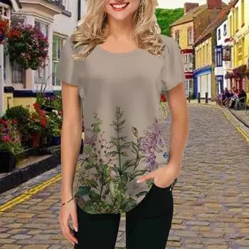 Модная женская футболка с лавандовым принтом, забавная повседневная футболка с круглым вырезом и короткими рукавами, летняя женская футболка XS синий