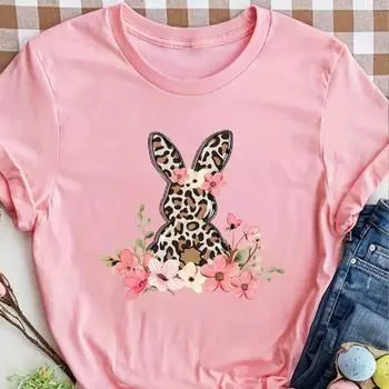 Модная женская футболка с леопардовым кроликом и цветочным принтом, забавная повседневная футболка с круглым вырезом и короткими рукавами, летняя женская футболка XS розовый