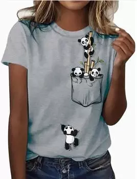 Модная женская футболка с милым мультяшным принтом панды, забавная повседневная футболка с круглым вырезом и короткими рукавами, летняя женская футболка XS розовый