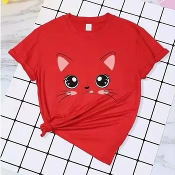 Модная женская футболка с милым принтом кота, забавная повседневная футболка с круглым вырезом и короткими рукавами, летняя женская футболка XS розовый