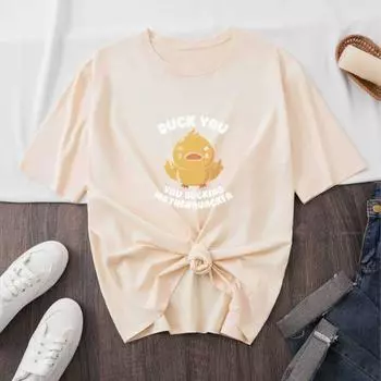 Модная женская футболка с милым принтом «Маленький цыпленок», забавная повседневная футболка с круглым вырезом и короткими рукавами, летняя женская футболка XS розовый