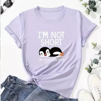 Модная женская футболка с милым принтом пингвина и алфавита, забавная повседневная футболка с круглым вырезом и короткими рукавами, летняя женская футболка XS розовый