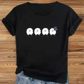 Модная женская футболка с милым принтом ягненка, забавная повседневная футболка с короткими рукавами и круглым вырезом, летняя женская футболка XS белый