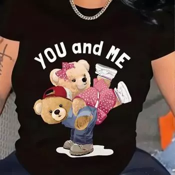 Модная женская футболка с милым принтом скелета маленького медведя, забавная повседневная футболка с круглым вырезом и короткими рукавами, летняя женская футболка XS розовый