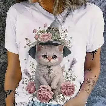 Модная женская футболка с милым принтом в виде животных из мультфильмов, забавная повседневная футболка с круглым вырезом и короткими рукавами, летняя женская футболка XS розовый