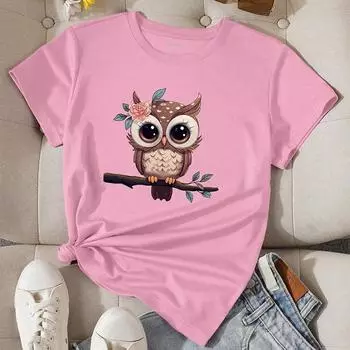 Модная женская футболка с милым принтом животных, забавная повседневная футболка с круглым вырезом и короткими рукавами, летняя женская футболка XS розовый