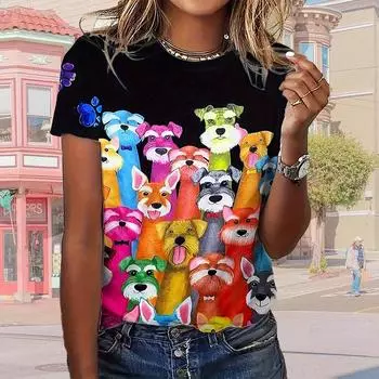 Модная женская футболка с милым животным и собачьим принтом, забавная повседневная футболка с круглым вырезом и короткими рукавами, летняя женская футболка XS синий