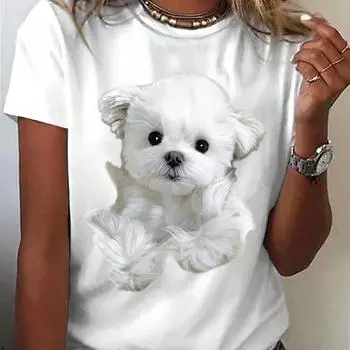Модная женская футболка с милым животным и собачьим принтом, забавная повседневная футболка с круглым вырезом и короткими рукавами, летняя женская футболка XS белый