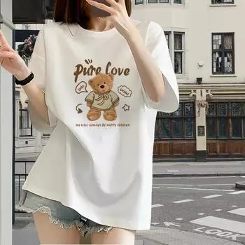 Модная женская футболка с милым животным, принтом куклы, забавная повседневная футболка с круглым вырезом и короткими рукавами, летняя женская футболка XS розовый