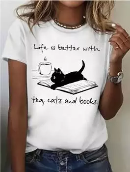 Модная женская футболка с милыми мультяшными животными и цветочным принтом, забавная повседневная футболка с круглым вырезом и короткими рукавами, летняя женская футболка XS зелёный