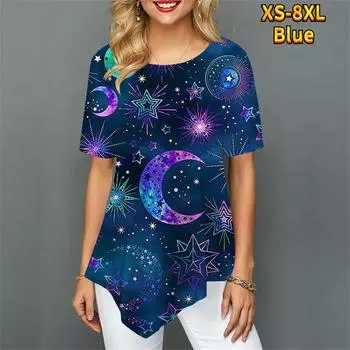 Модная женская футболка с нерегулярным подолом и принтом, трендовая тонкая легкая белая женская одежда с круглым вырезом и коротким рукавом, летние топы для отдыха, пуловер L