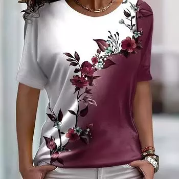 Модная женская футболка с полосками и принтом градиента O-образный вырез с коротким рукавом Базовые топы Уличная одежда Летняя свободная одежда Женские футболки M