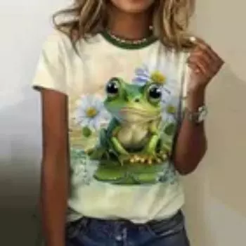 Модная женская футболка с принтом 3D Kawaii Cat, футболки, топы, новинка 2025 года, футболка с коротким рукавом Harujuku Animal, свободная женская одежда больших размеров S