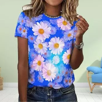 Модная женская футболка с принтом 3D-ромашки, забавная повседневная футболка с круглым вырезом и короткими рукавами, летняя женская футболка XS зелёный