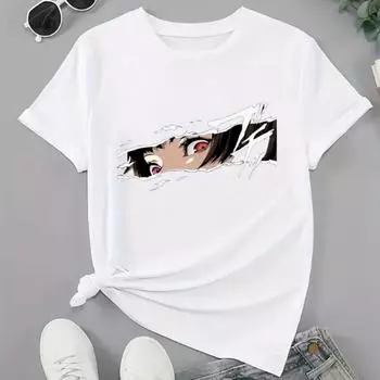 Модная женская футболка с принтом аниме-девушки, забавная повседневная футболка с круглым вырезом и короткими рукавами, летняя женская футболка XS белый