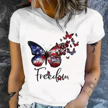 Модная женская футболка с принтом бабочек красного и синего цвета, забавная повседневная футболка с круглым вырезом и короткими рукавами, летняя женская футболка XS розовый