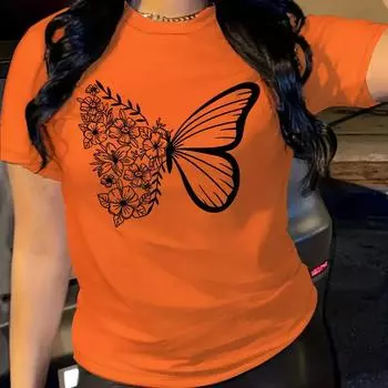 Модная женская футболка с принтом бабочек, забавная повседневная футболка с круглым вырезом и короткими рукавами, летняя женская футболка XS зелёный