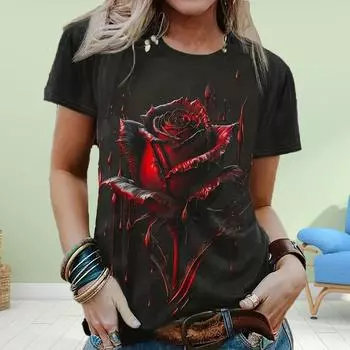 Модная женская футболка с принтом «Бабочка-роза», забавная повседневная футболка с круглым вырезом и короткими рукавами, летняя женская футболка XS фиолетовый