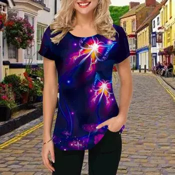 Модная женская футболка с принтом бабочки и длинным хвостом, забавная повседневная футболка с круглым вырезом и короткими рукавами, летняя женская футболка XS розовый