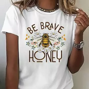 Модная женская футболка с принтом Brave Bee, забавная повседневная футболка с круглым вырезом и короткими рукавами, летняя женская футболка XS белый