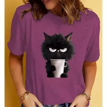Модная женская футболка с принтом Catst, забавная повседневная футболка с круглым вырезом и короткими рукавами, летняя женская футболка XS розовый