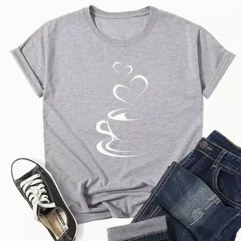 Модная женская футболка с принтом Coffee Love, забавная повседневная футболка с круглым вырезом и короткими рукавами, летняя женская футболка XS зелёный