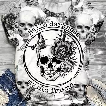 Модная женская футболка с принтом «цветок-череп», забавная повседневная футболка с круглым вырезом и короткими рукавами, летняя женская футболка XS белый