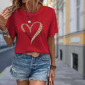 Модная женская футболка с принтом «Цветок и любовь», забавная повседневная футболка с круглым вырезом и короткими рукавами, летняя женская футболка XS красный